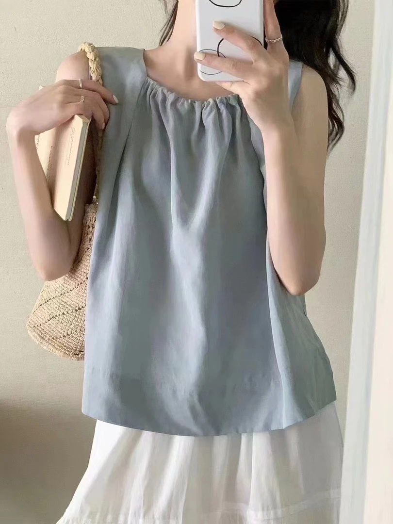 夏季白色宽松无袖吊带舒适百搭上衣