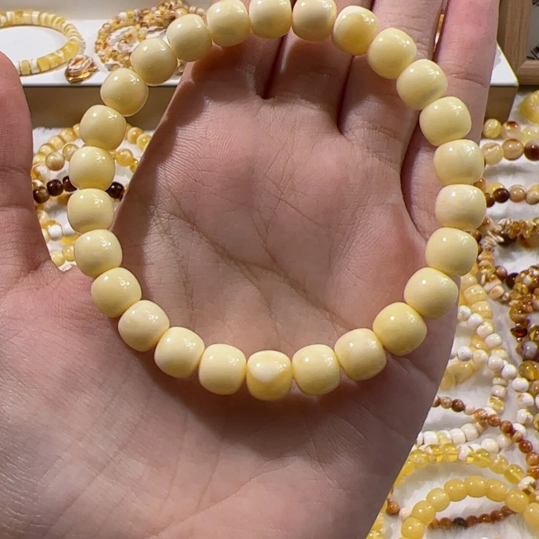 琥珀未镶嵌手链奶白老型手串