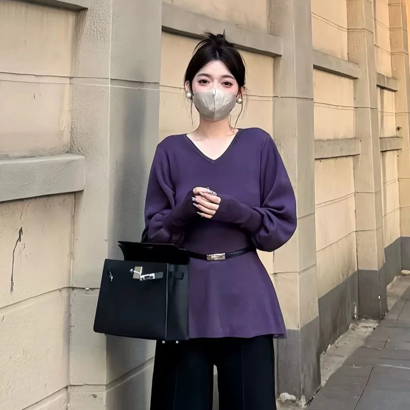 秋冬加厚针织衫女2025新款半高领灯笼袖显瘦收腰打底衫内搭上衣