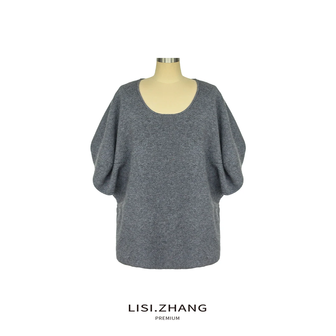 LISI.ZHANG--【加厚羊毛针织衫】U型领宽松泡泡袖加厚针织上衣