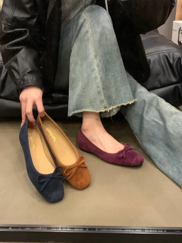 复古晚风红色单鞋芭蕾鞋法式女鞋内增高春季款百搭瓢鞋软底奶奶鞋