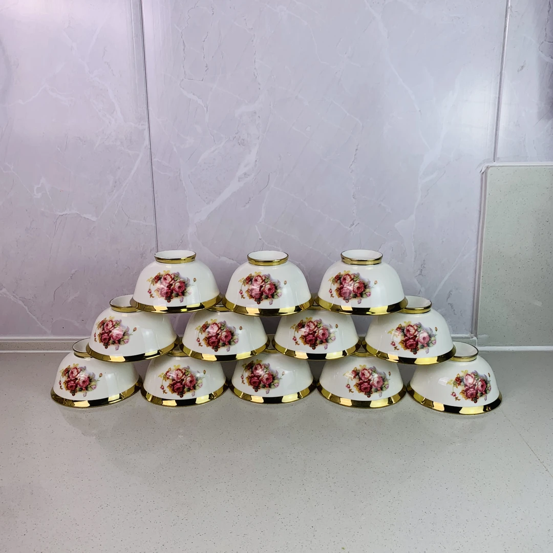 【新疆包邮】gulbaskan piyala 12个白色金边碗网红高档家用简约