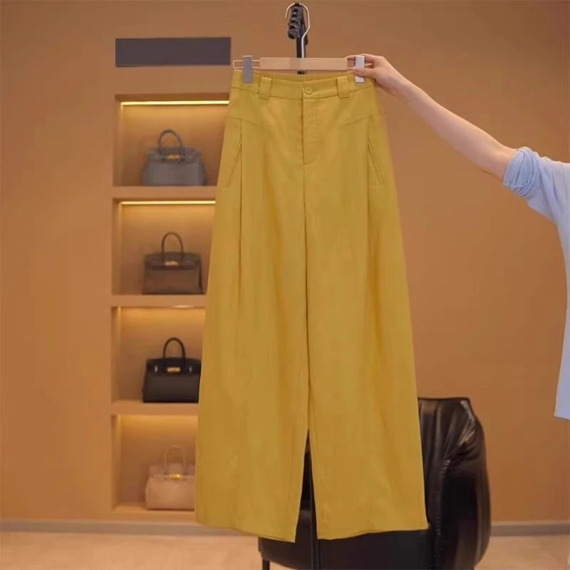 大码胖MM亚麻风琴裤女2025夏季薄款新款遮胯高腰后松紧休闲阔腿裤
