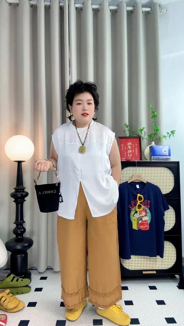 大码阔腿裤新款夏季白色薄款九分裤亚麻棉麻小个子时尚宽松休闲裤