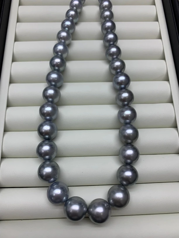 天然海水珍珠大溪地铂金灰项链12-15mm百搭 贵气