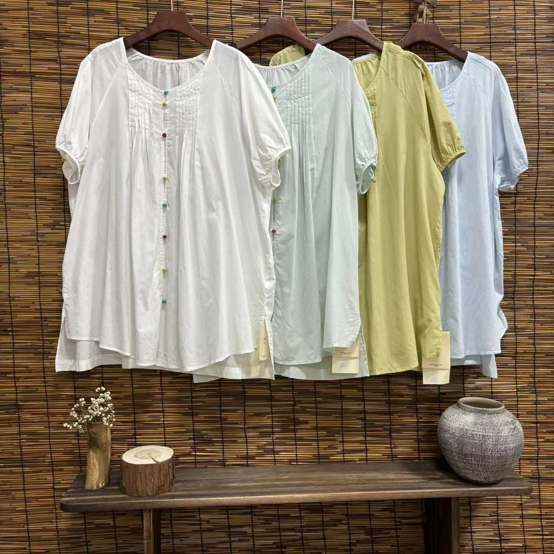 LD#5078#日系中长款彩扣衬衫