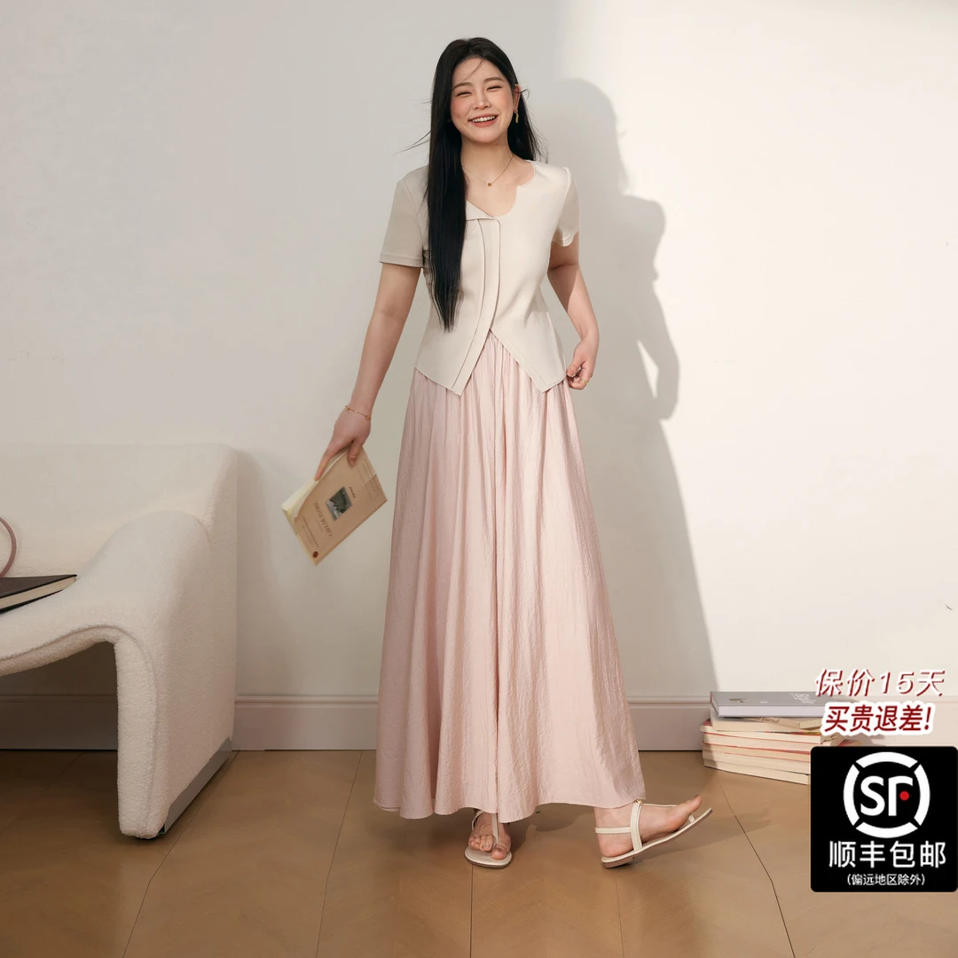 蓝语大码女装别致漂亮短袖上衣夏季显瘦遮肉套装黑色裤裙09861