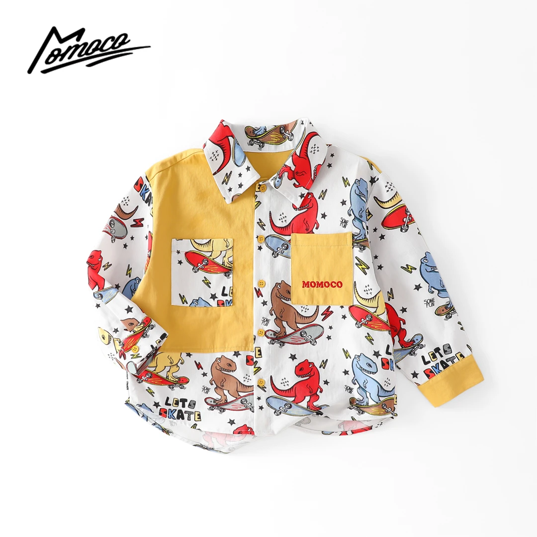 MOMOCO春秋季新款男童拼接小恐龙撞色衬衫77130234037