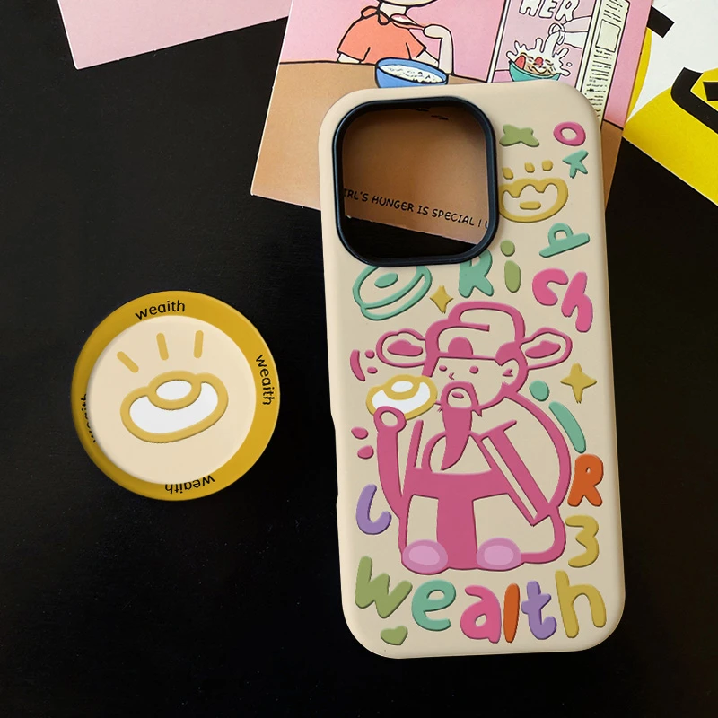 可爱涂鸦财神菲林二合一适用苹果17/16promax手机壳15/14保护套13