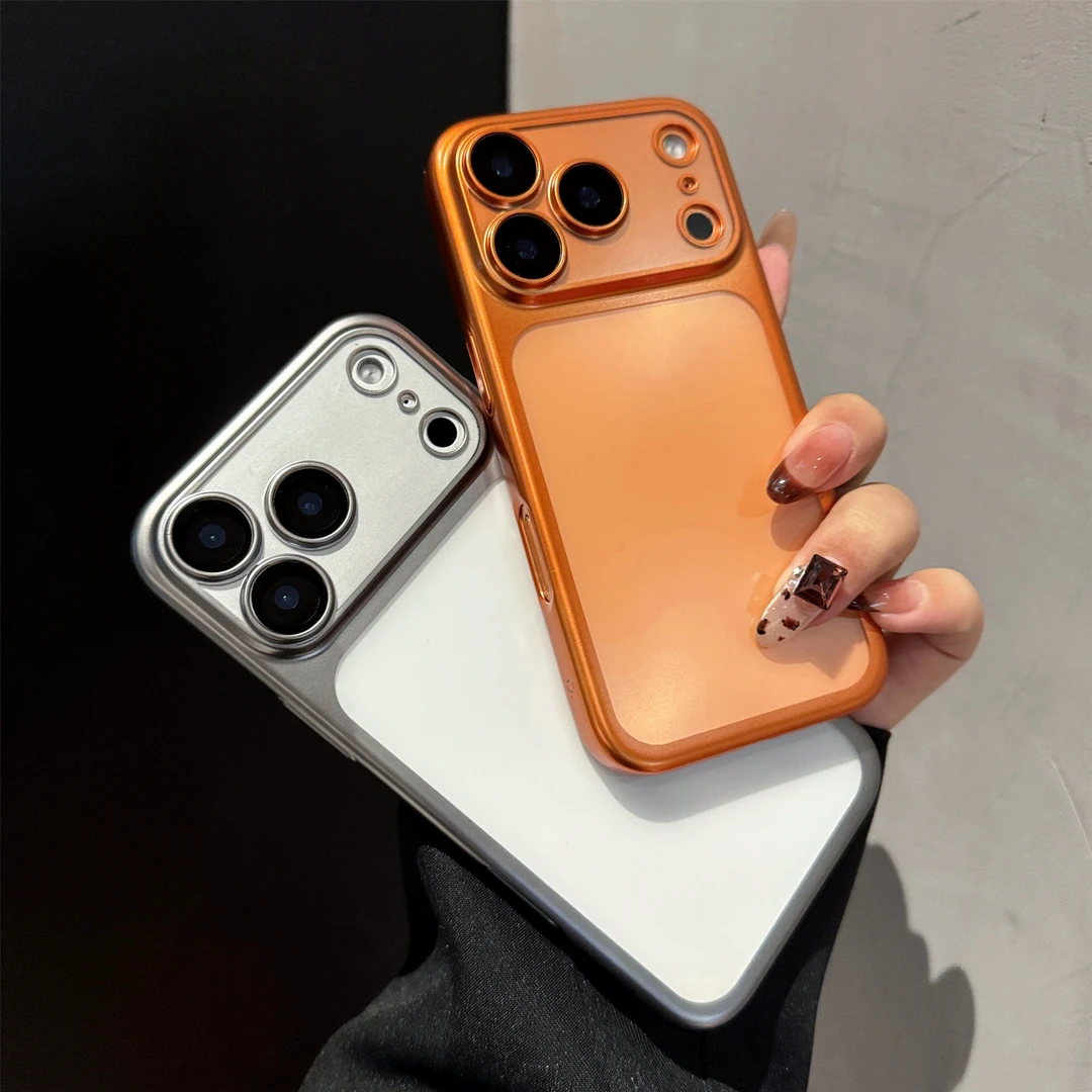 适用苹果17ProMax手机壳简约时尚带镜头膜超薄星宇橙电镀磨砂PC壳