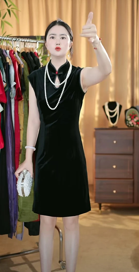 01-丝绒 细绒 旗袍时尚各媛女装连衣裙