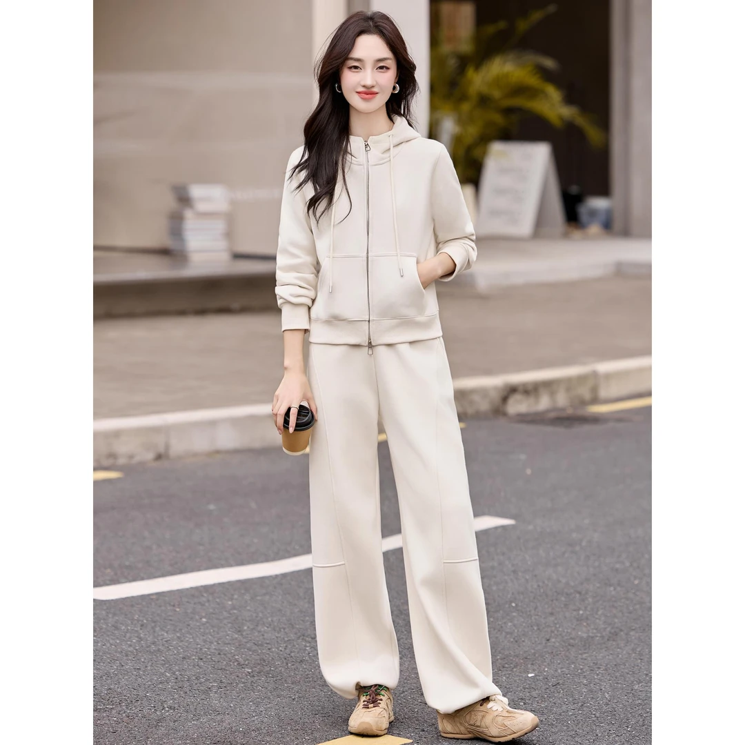 法芬图时尚运动卫衣套装女2025秋季新款休闲百搭减龄阔腿裤两件套