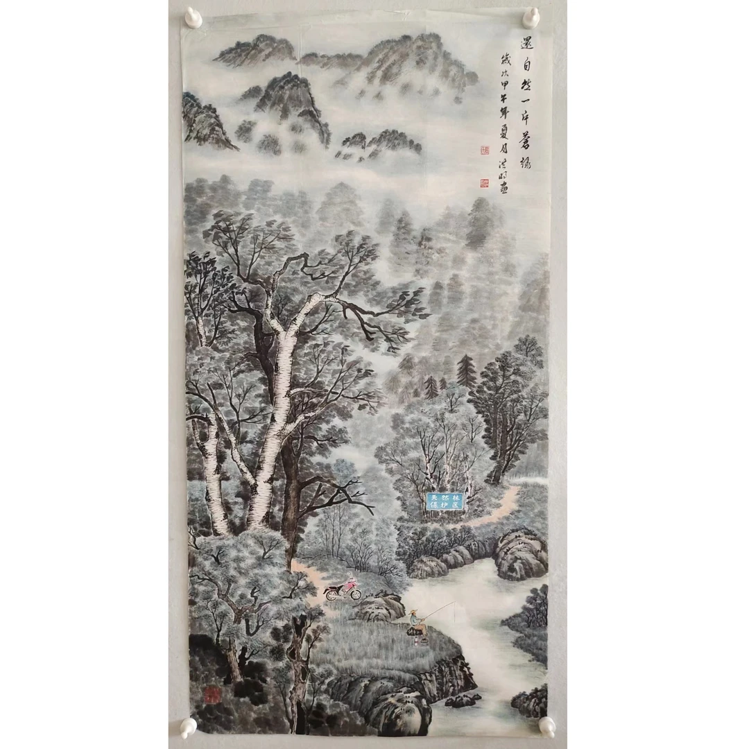 1117纯手绘老字画《还自然一片苍绿》中堂 尺寸 137×68