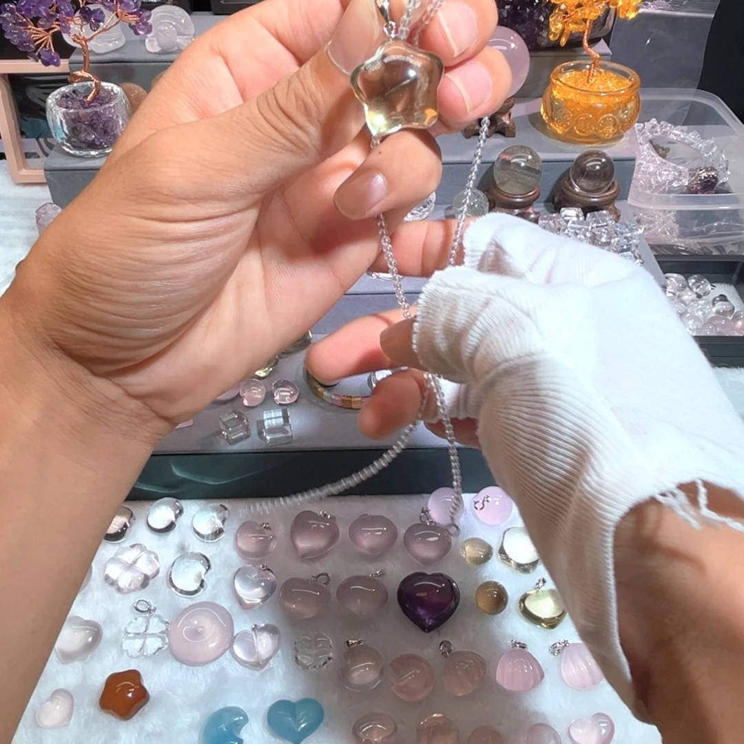 水晶摆件银S925镶嵌黄水晶星星➕链