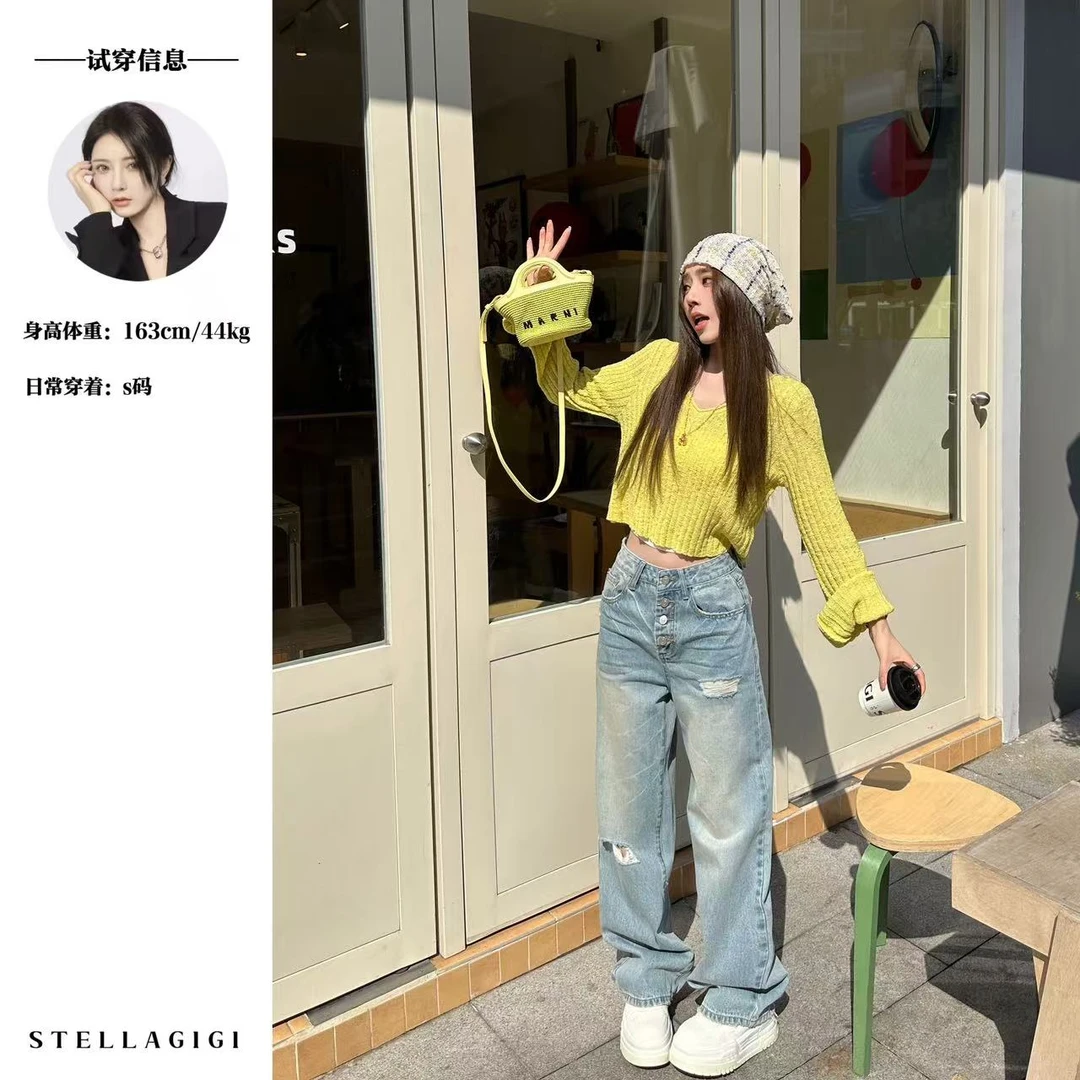 SG / 杨依姗 SS韩系慵懒坑条V领套头针织衫MY-20250512