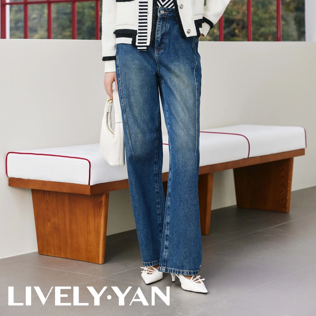 俪妍【LIVELY·YAN】25春款牛仔裤17961春秋显瘦高腰时尚休闲百搭