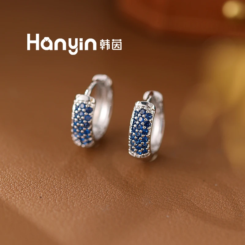 铜合金合成锆石耳饰 14mm湛蓝色微镶精致精致法式耳扣耳环