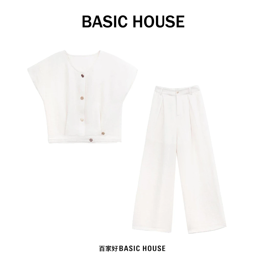 Basic House/百家好时尚气质套装女25夏季新款禅意慵懒感两件套女