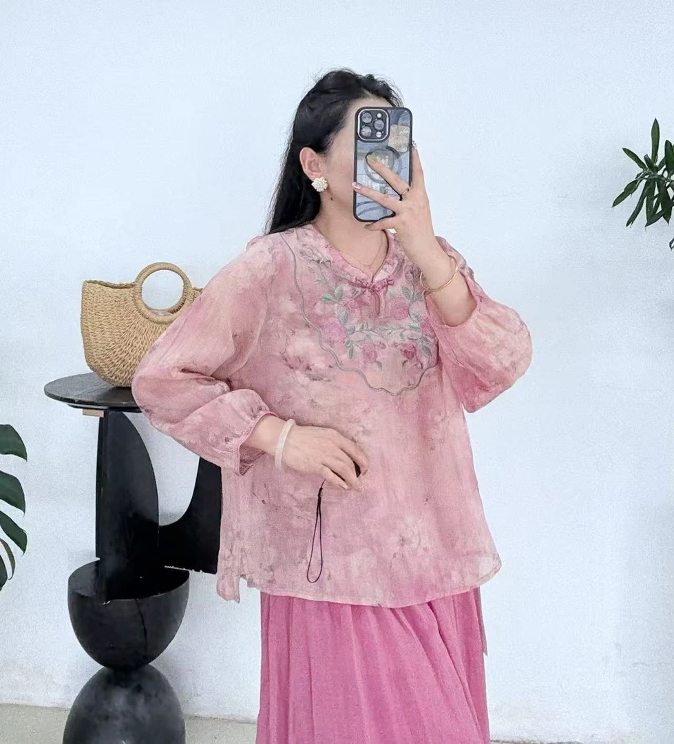 晓妍》国风100%苎麻小衫上衣新中式高端女装