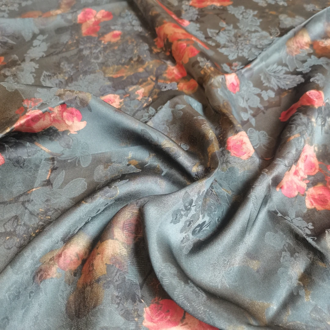 香云纱双面高档提花面料红色布料真丝国风丝绸桑蚕丝幅宽1.4米