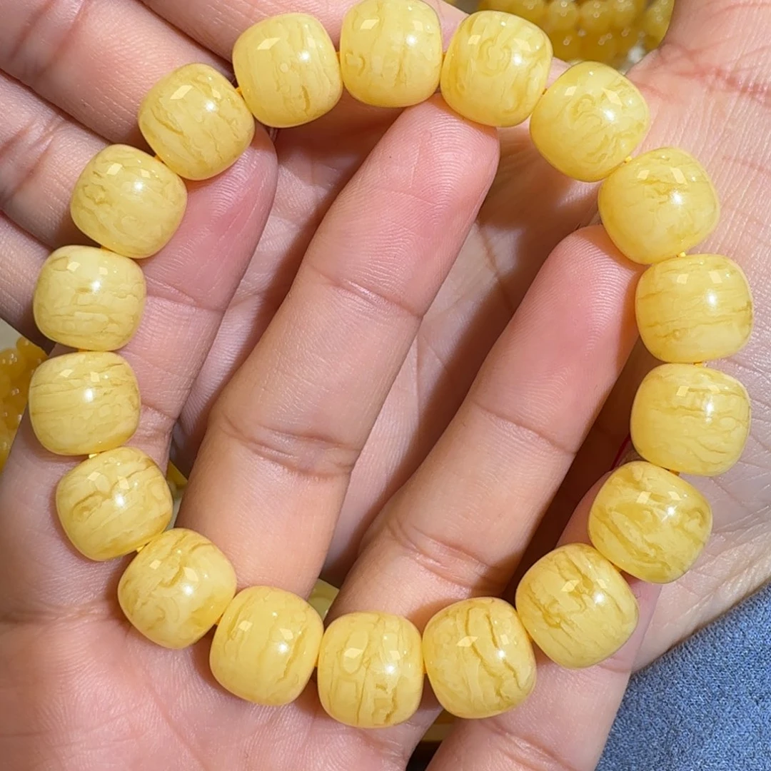 琥珀未镶嵌珠宝奇石12m焦皮同料老型虎皮花蜡手串19.6