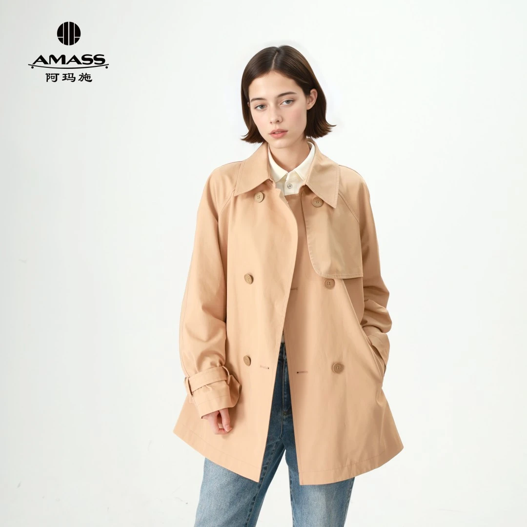 阿玛施【官方正品】秋季质感英伦时尚百搭风衣中长款外套上衣540031