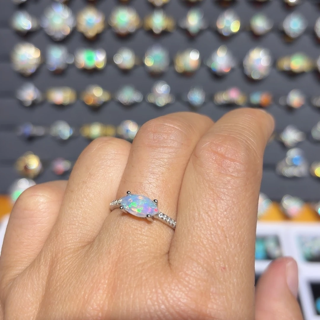 欧泊银S925镀金镶嵌戒指