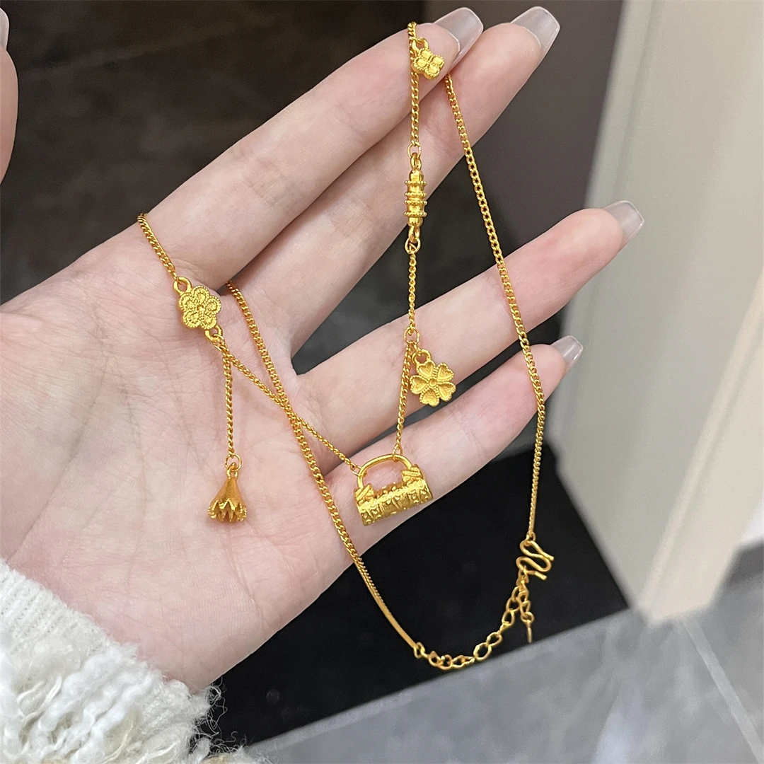 铜合金项链 繁华如意锁复古设计套链项链女长款百搭锁骨链配饰品