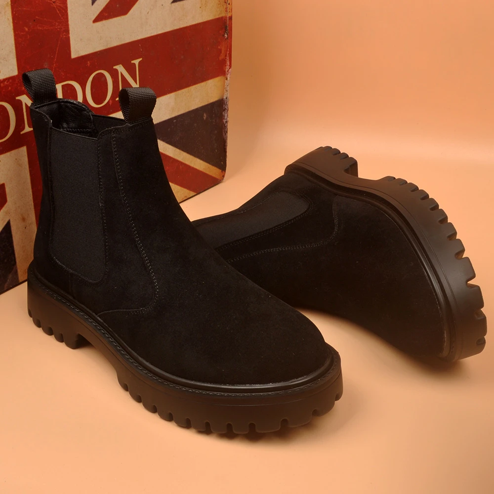 2025冬季新款套筒切尔西靴男士韩版磨砂皮真皮短靴中帮英伦马丁靴