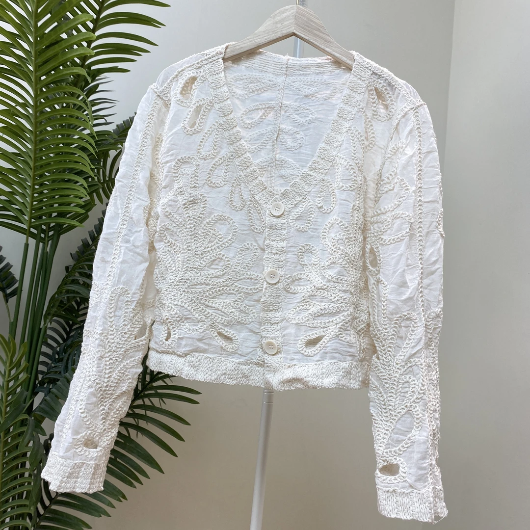 【V领重工刺绣蕾丝开衫外套】3333