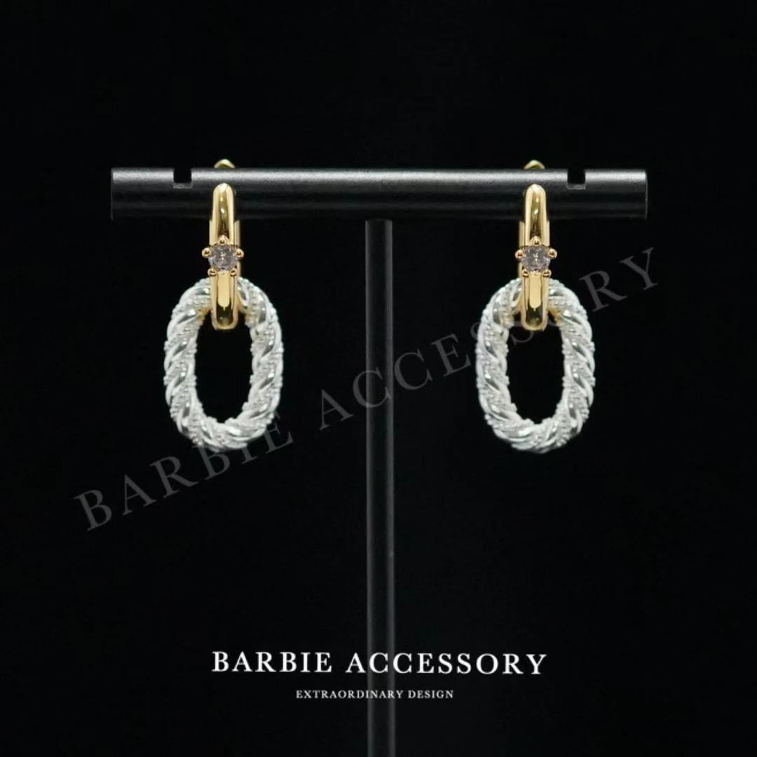 铜合金合成锆石耳饰 【银恒谜星】法式既视设计款高级感耳环