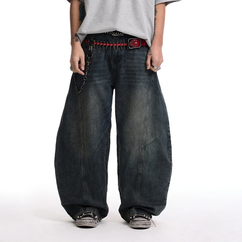 CoosRetro百搭松弛感阔腿裤 美式复古水洗弯刀牛仔裤CSK5372