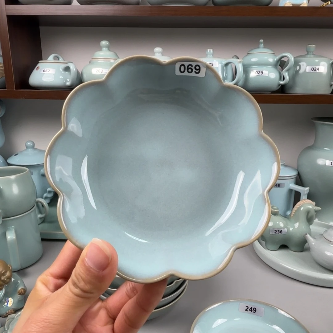 摆件陶汝瓷莲花洗支钉烧天青釉微瑕孤品特价069