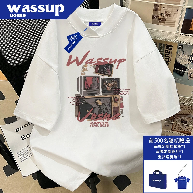 美式复古短袖T恤男夏季新款痞帅风高级感半袖时尚宽松纯棉上衣服