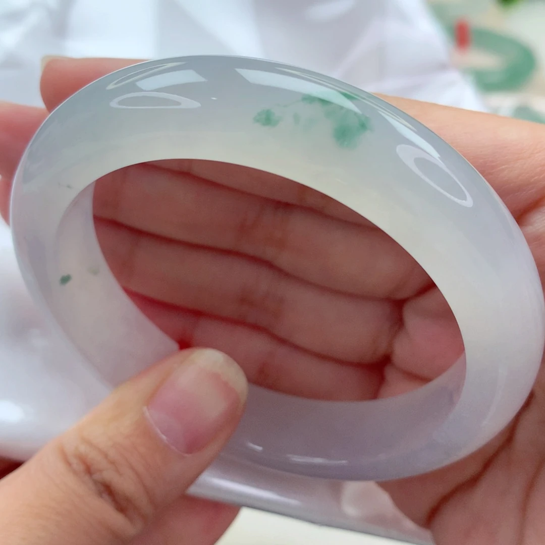 未镶嵌手镯翡翠57.2白冰一抹绿花 性价比高 喵喵