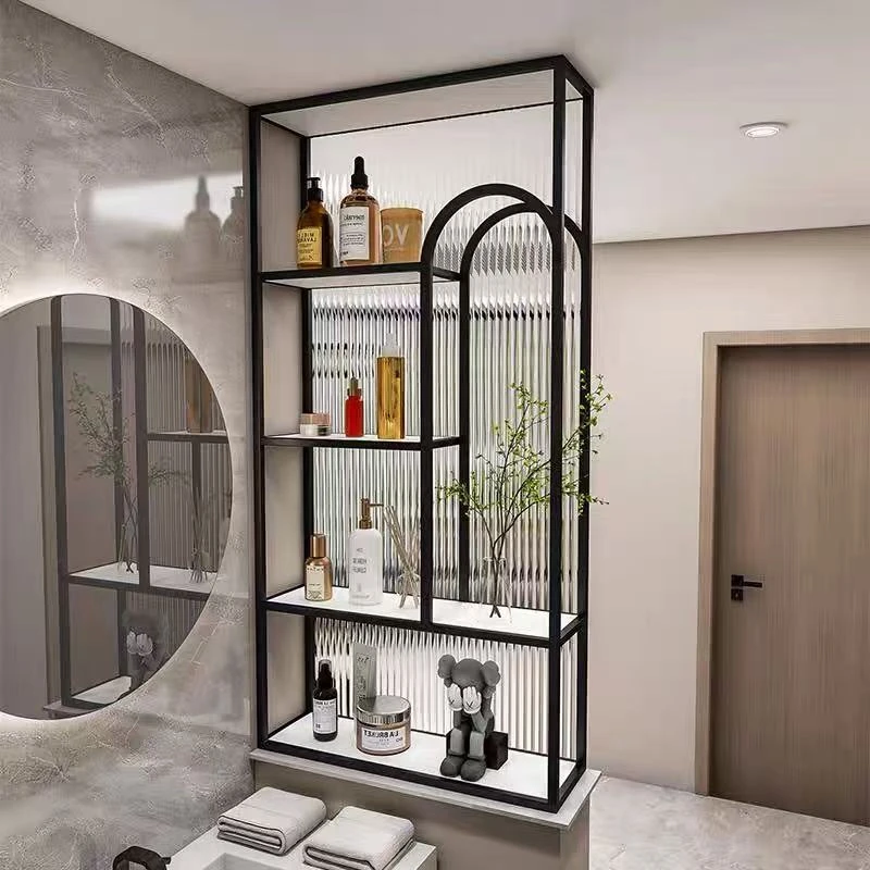 长虹玻璃卫生间半墙屏风柜玄关客厅干区洗漱台置物架隔断现代简约