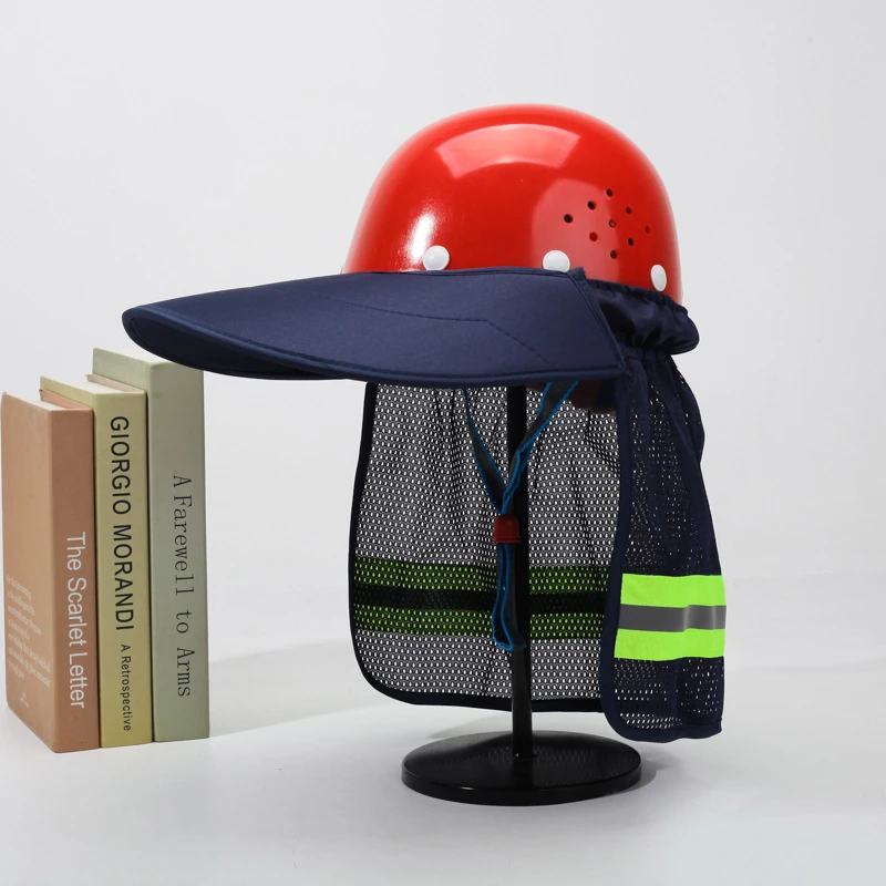 防晒遮阳帽反光安全帽遮阳帘跨境网眼反光帽套建筑工地遮阳渔夫帽