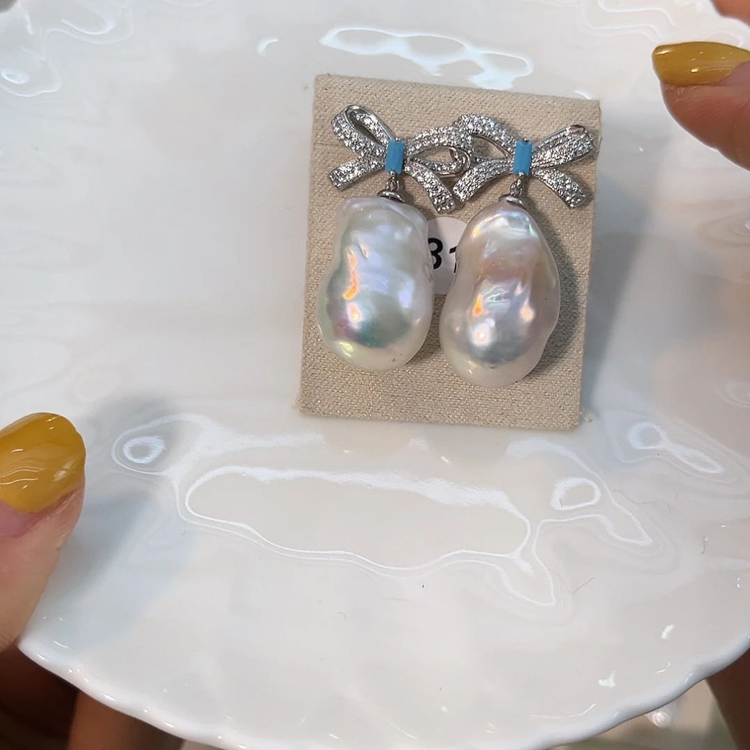 银S925镶嵌淡水珍珠耳饰