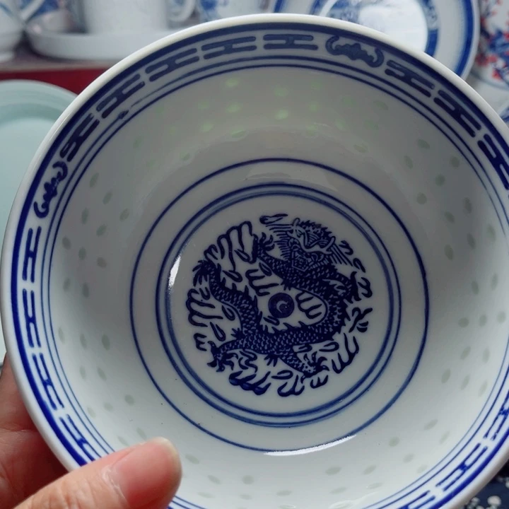 青花玲珑6寸面碗龙纹