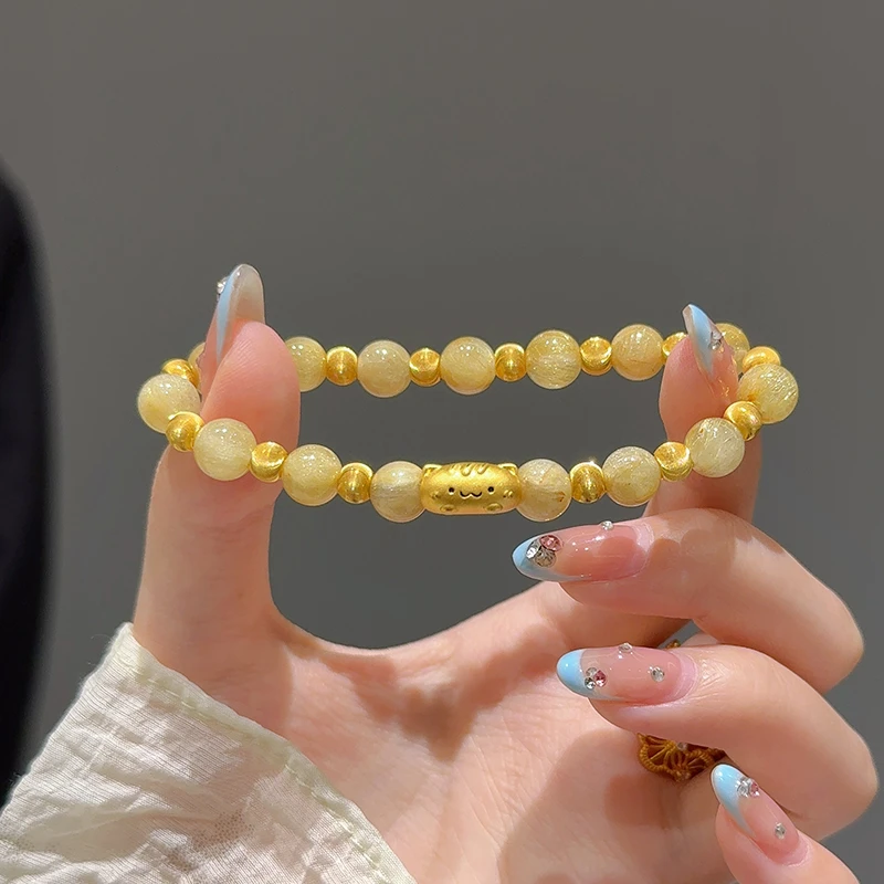 海上罗孚黄金面包小猫金发晶手链女新款999足金猫眼手串生日礼物