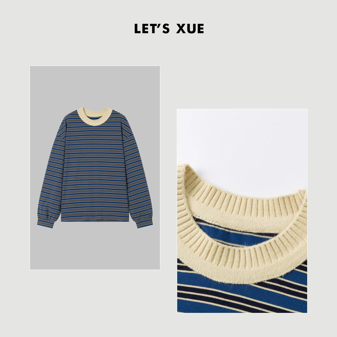 XUE【木偶大师】2025早春新款 复古条纹撞色T恤女