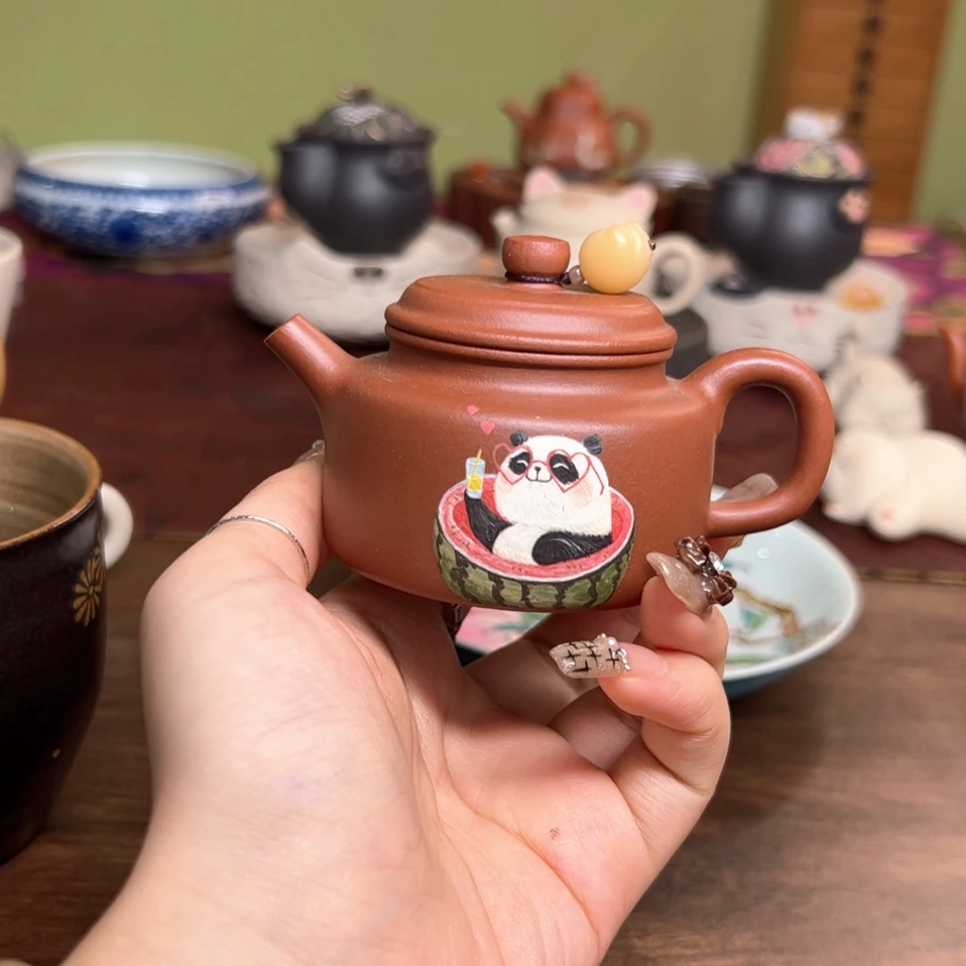 茶壶紫砂紫泥熊猫德中  100ml