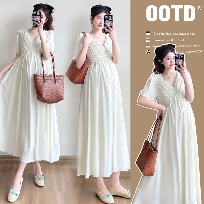 韩版显瘦孕妇装洋气2025春夏新款宽松领孕妇裙甜美高级感裙子