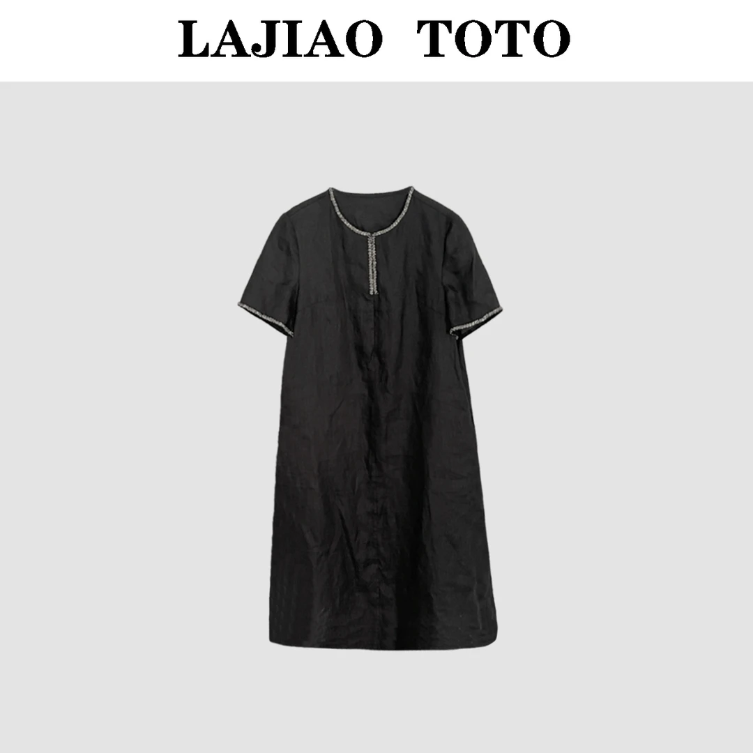 辣椒姐【‌黑珍珠晚宴】100亚麻重工洋气衣服女轻奢连衣裙#5372