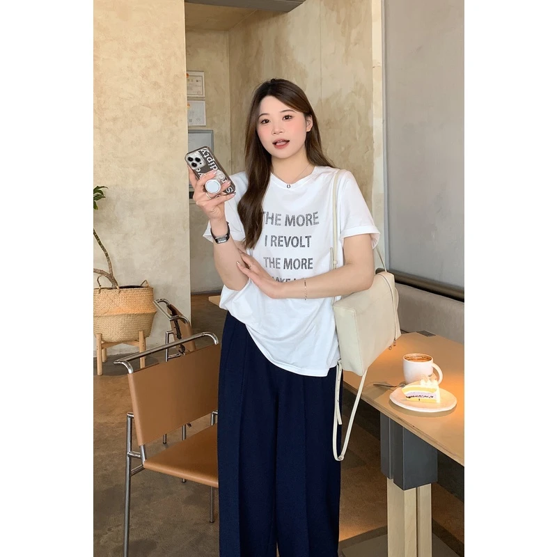 【ALIN年中大清仓】胖mm美式上衣内搭200斤圆领宽松正肩T恤XG7024