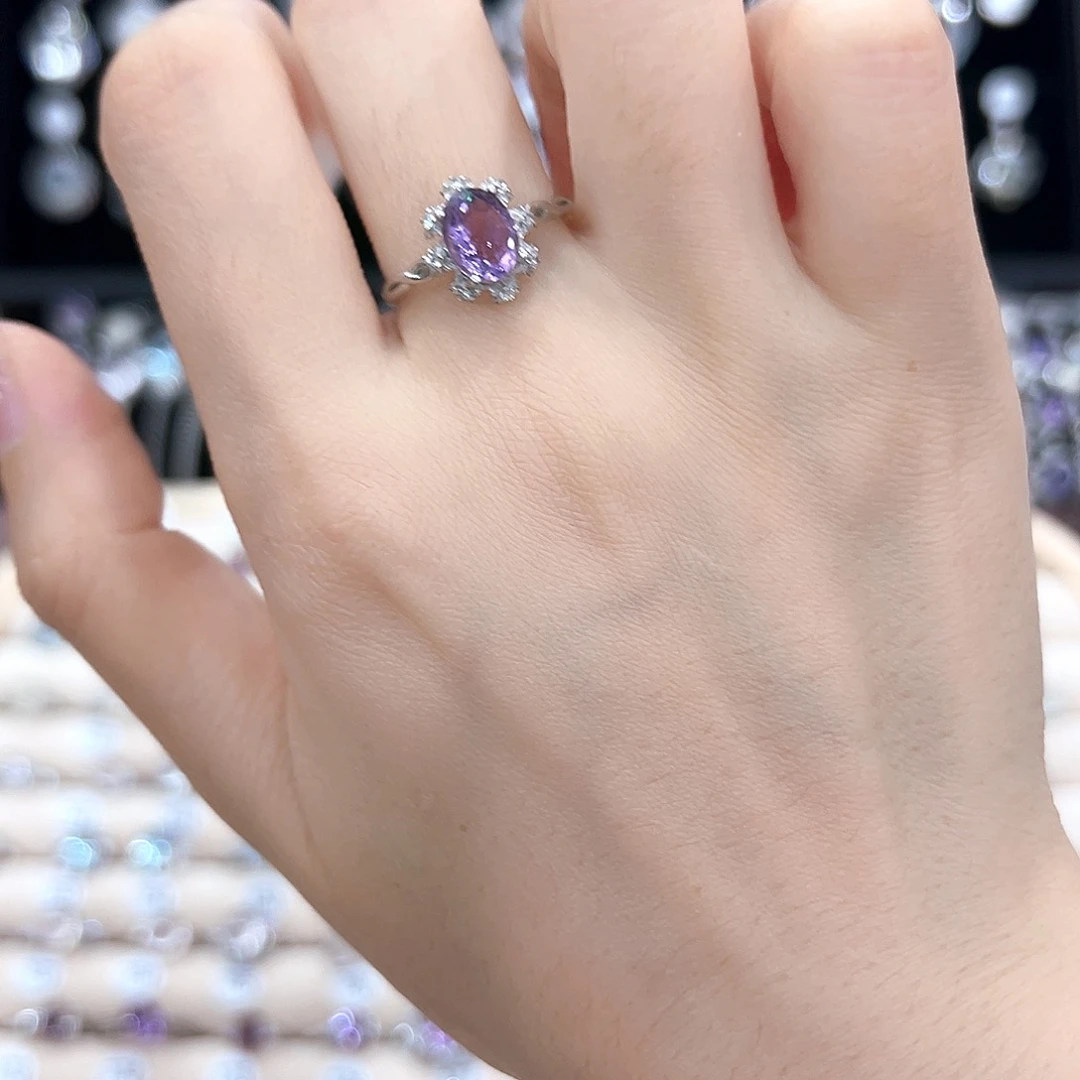 紫晶戒指银S925镶嵌