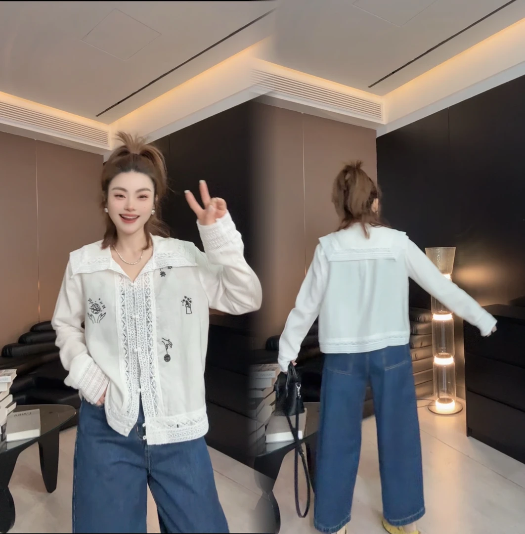 2025春款新品【高定海军领刺绣衬衫】高定海军领刺绣衬衫