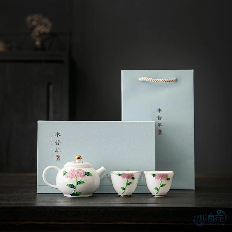 德化白瓷茶具套装一壶二杯功夫茶泡茶器绣球花手绘茶壶茶杯礼SQO
