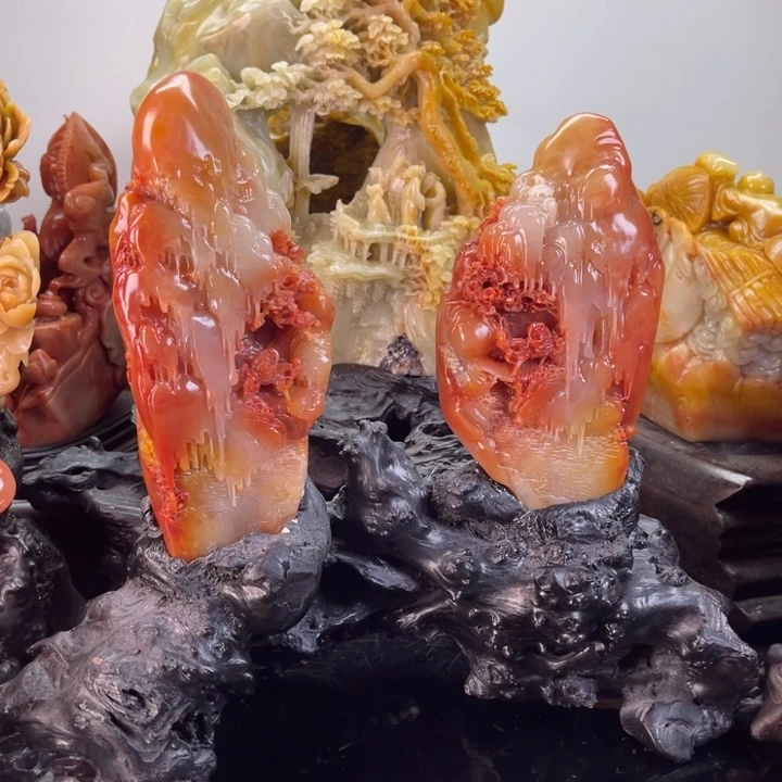 老***休寿山石踏雪寻梅摆件