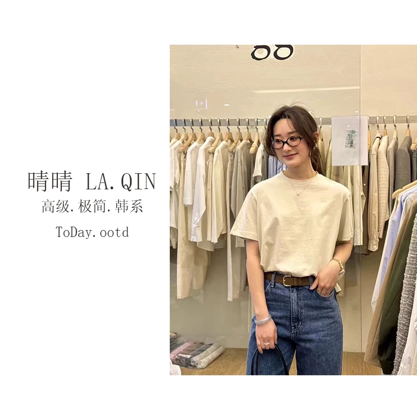 晴晴家-【必入T恤】新款双纱棉柔软印花休闲纯色短袖0458